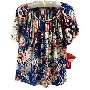 C.D. Petites Ladies Scoop Neck Sequins Blouse, Size PM Petite Medium,Multicolor